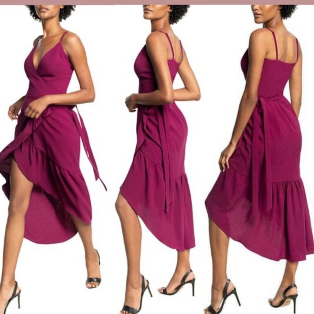 Dress the Population Magenta Wrap Midi Dress